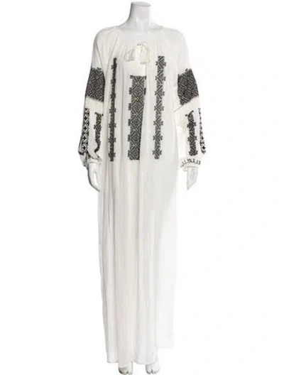 Pre-owned Nili Lotan Graphic Print Tassel Accents Nightgown In White