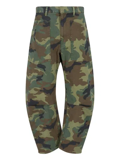 Nili Lotan Shon Camo-print Barrel-leg Ankle Pants In Multi