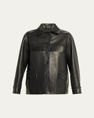 Nili Lotan Gus Fringe Leather Jacket In Black
