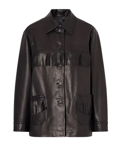 Nili Lotan Gus Fringed Leather Jacket In Black