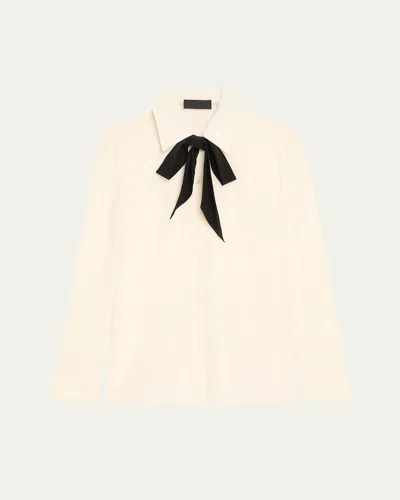 Nili Lotan Hanford Pussy-bow Two-tone Silk Crepe De Chine Blouse In Neutral