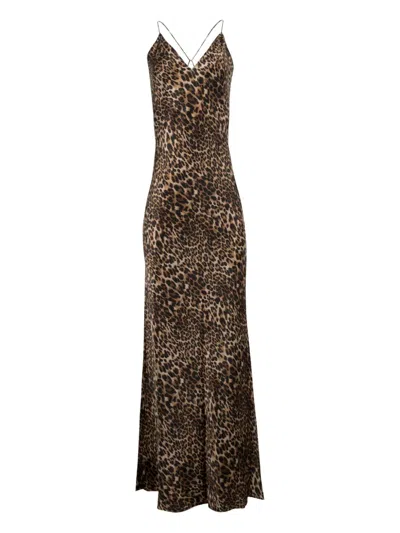 Nili Lotan Ira Leopard-print Slip Maxi Dress In Brown