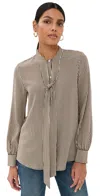 Nili Lotan Irina Tie-neck Striped Silk-crepe Shirt In Brown