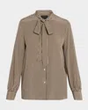 Nili Lotan Irina Striped Neck-scarf Silk Shirt In Brown