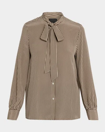 Nili Lotan Irina Striped Neck-scarf Silk Shirt In Brown