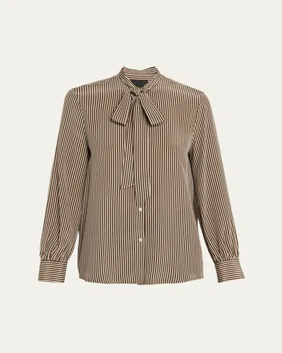 NILI LOTAN IRINA STRIPED NECK-SCARF SILK SHIRT