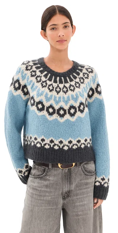 Nili Lotan Isaline Fair Isle Sweater Iceberg Blue Fair Isle