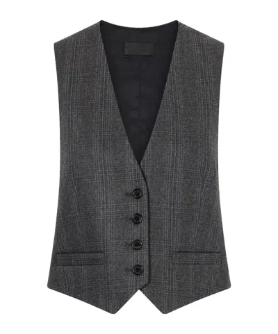 Nili Lotan Ismael Checked Wool And Cashmere-blend Vest In Gray