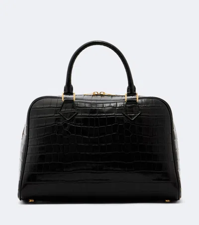 Nili Lotan Jaclyn Croc-effect Leather Bowling Bag In Black