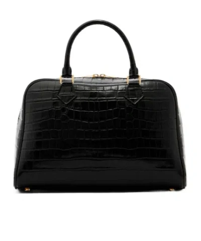 Nili Lotan Jaclyn Croc-effect Leather Bowling Bag In Black