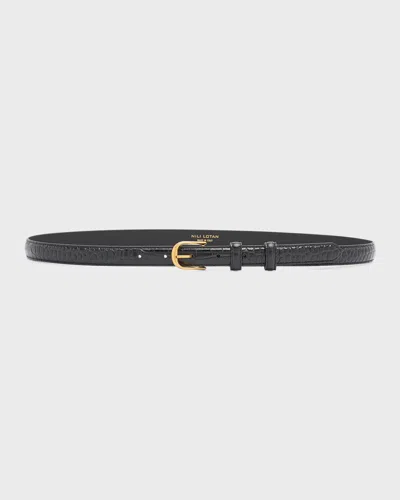 Nili Lotan Jane Croc Leather Thin Belt In Black W/sh