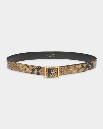 Nili Lotan Gabriele Snakeskin-embossed Leather Belt In Brown