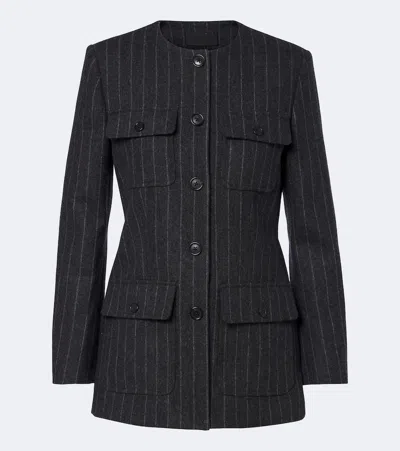 Nili Lotan Jenette Chalk Stripe Virgin Wool Jacket In Black