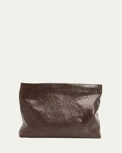 Nili Lotan Jerry Lizard-embossed Leather Clutch Bag In Dark Brown Lizzard