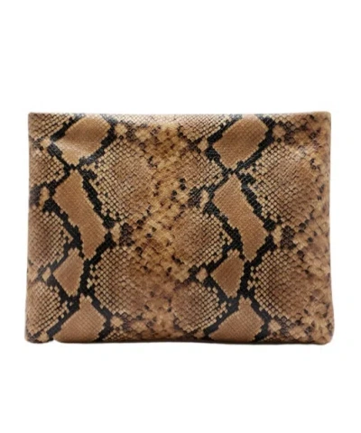 Nili Lotan Jerry Small Snake-print Leather Clutch In Brown