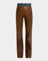 Nili Lotan Joan Mixed-media Leather Straight-leg Jeans In Simon Wash W Cognac
