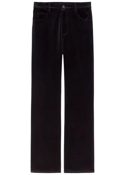 Nili Lotan Joan Straight-leg Velvet Trousers In Black