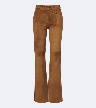 Nili Lotan Joan Suede Wide-leg Pants In Brown