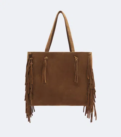 Nili Lotan Joni Fringed Suede Tote Bag In Brown