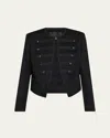 Nili Lotan Joni Cropped Button-embellished Satin-trimmed Wool-felt Jacket In Black