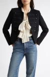 Nili Lotan Joni Cropped Button-embellished Satin-trimmed Wool-felt Jacket In Black