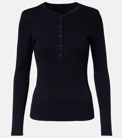 Nili Lotan Jordan Cotton Henley Shirt In Blue