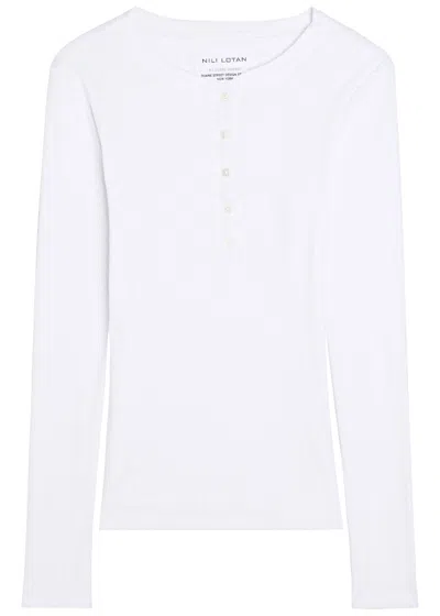 Nili Lotan Jordan Henley Ribbed Cotton Top In White