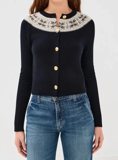 Nili Lotan Josefa Button Cashmere Fair Isle Cardigan In Dark Navy In Blue