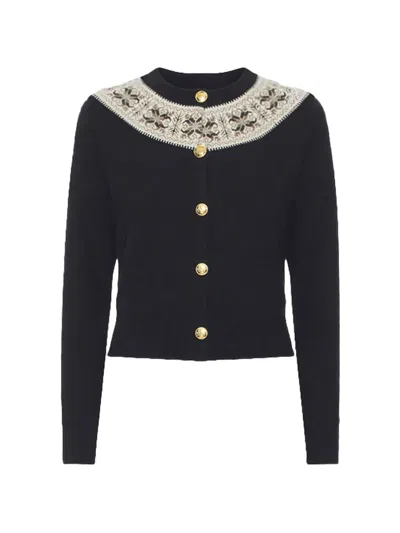 Nili Lotan Josefa Cashmere Cardigan Dark Navy Fair Isle In Black