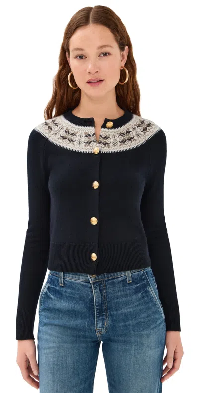 Nili Lotan Josefa Cashmere Cardigan Dark Navy Fair Isle In Black