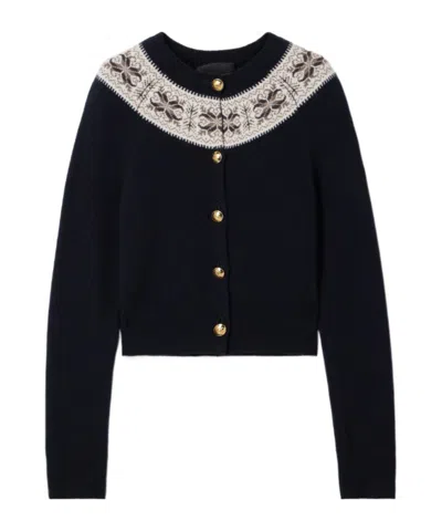 Nili Lotan Josefa Cashmere Cardigan Dark Navy Fair Isle In Black