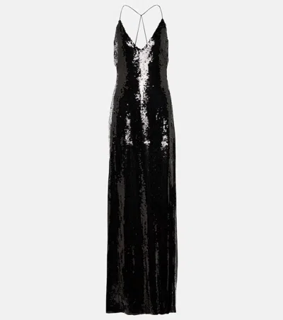 Nili Lotan Suzie Sequin Thigh-slit Gown In Black