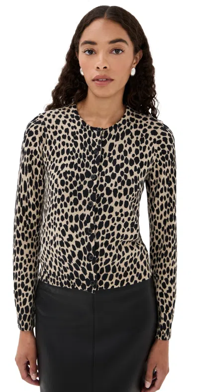 Nili Lotan Keelah Cashmere Cardigan Taupe/black Cheetah