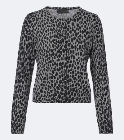 Nili Lotan Keelah Leopard-jacquard Cashmere Cardigan In Gray