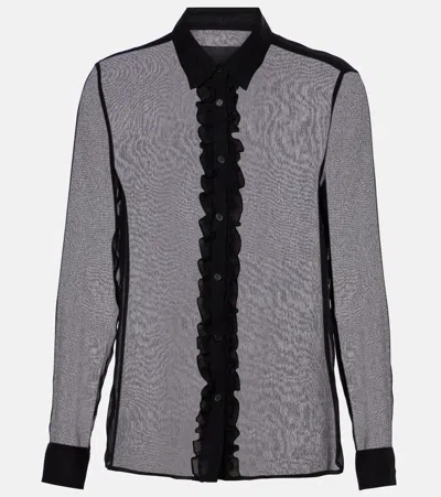 Nili Lotan Kris Ruffled Sheer Silk Shirt In Black
