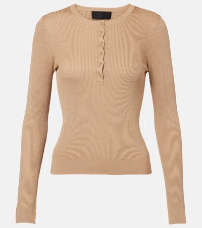 Nili Lotan Kyrie Ribbed-knit Silk Henley Shirt