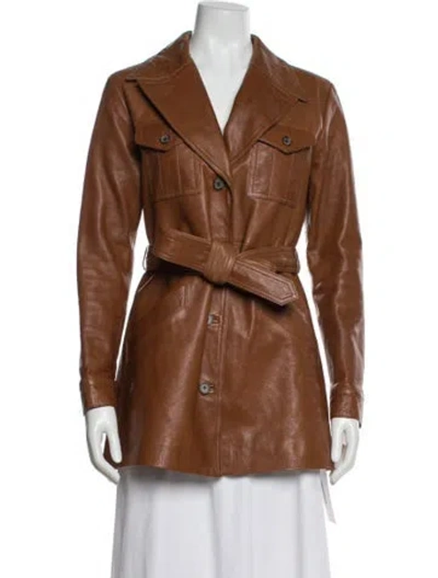 Pre-owned Nili Lotan Lamb Leather Peacoat In Brown