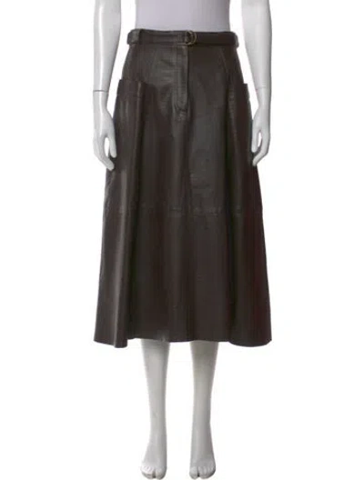 Pre-owned Nili Lotan Lambskin Midi Length Skirt In Brown