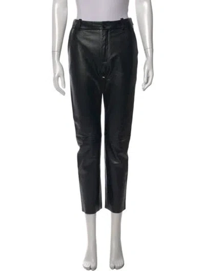 Pre-owned Nili Lotan Lambskin Straight Leg Pants In Black