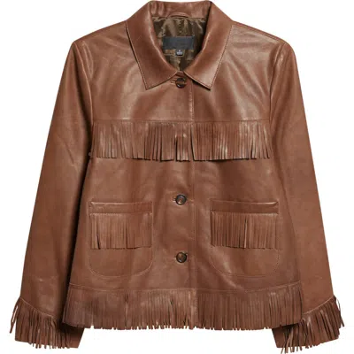 Nili Lotan Lazare Fringe Detail Leather Jacket In Brown