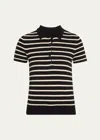 Nili Lotan Leanna Cashmere Striped Polo Shirt In Dark Navy/ivory S
