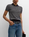 Nili Lotan Leanna Striped Cashmere Polo Sweater In Dark Navy/ivory Stri