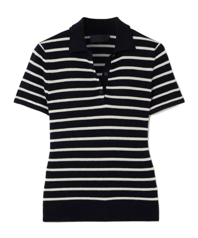 Nili Lotan Leanna Striped Cashmere Polo Sweater In Black