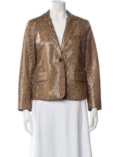 Pre-owned Nili Lotan Leather Animal Print Blazer In Brown