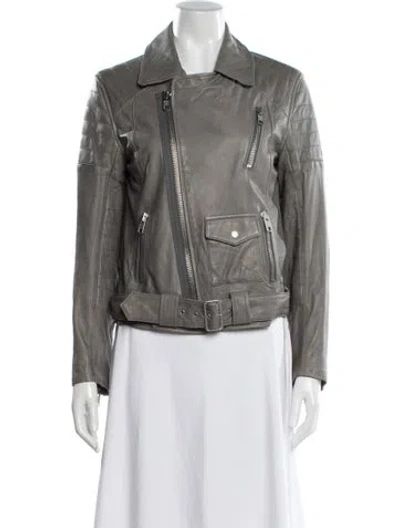 Pre-owned Nili Lotan Leather Biker Jacket In Gray