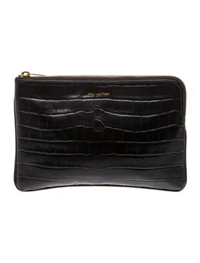 Pre-owned Nili Lotan Leather Portfolio In Black