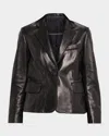 Nili Lotan Leather Single-breasted Blazer Jacket In Black