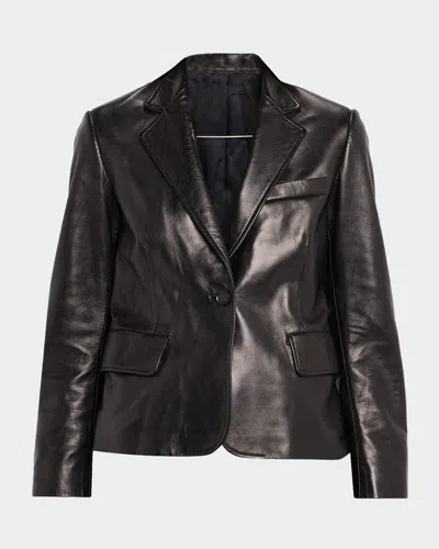 Nili Lotan Leather Single-breasted Blazer Jacket In Black