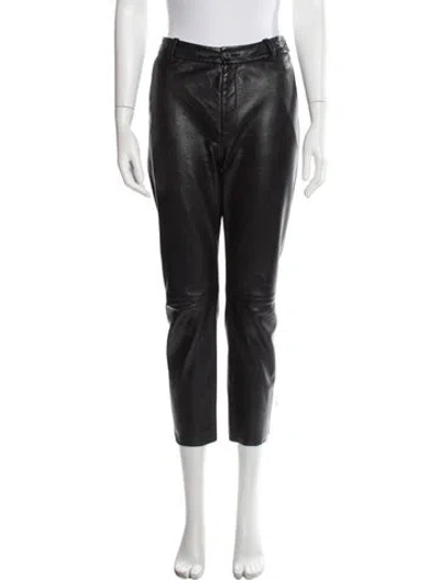 Pre-owned Nili Lotan Leather Straight Leg Pants In Black