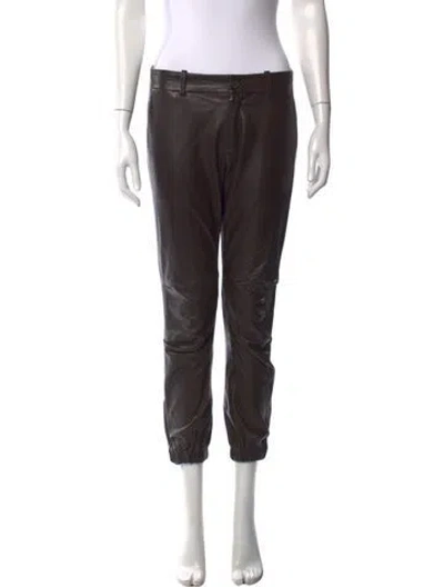 Pre-owned Nili Lotan Leather Straight Leg Pants In Brown